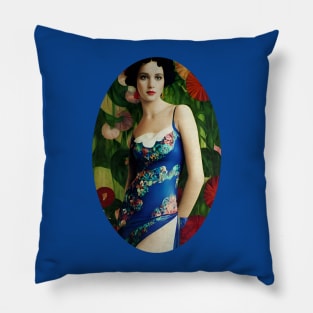 Elegant Art Deco Style Woman with Large Flowers Collage Pillow