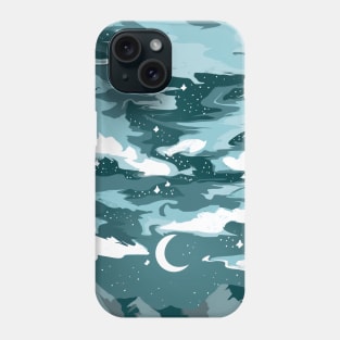 Teal cloudy sky above mountains with a crescent moon Phone Case