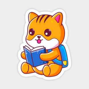 Cute school cat reading book Magnet