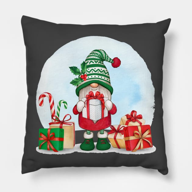 Watercolor cute hand drawn christmas gnome Pillow by kameleon