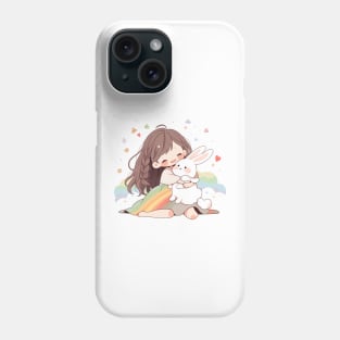 cut , rabbit , girl , rainbow Phone Case