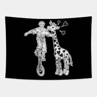 Giraffe  Loves Funny Freaky Giraffe Unicyclist Artist Tapestry