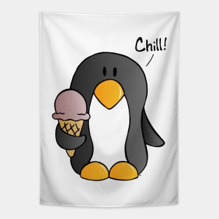 Chill! - Penguin with Chocolate Ice Cream Tapestry