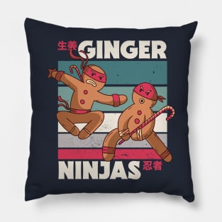 Funny Christmas Ginger Ninjas // Retro Cartoon Ginjas Pillow