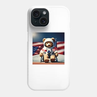 Teddy in a Space suit sitting on a deck chair on the Moon Phone Case