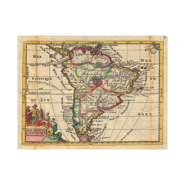 Vintage Map of South America (1747) by Bravuramedia