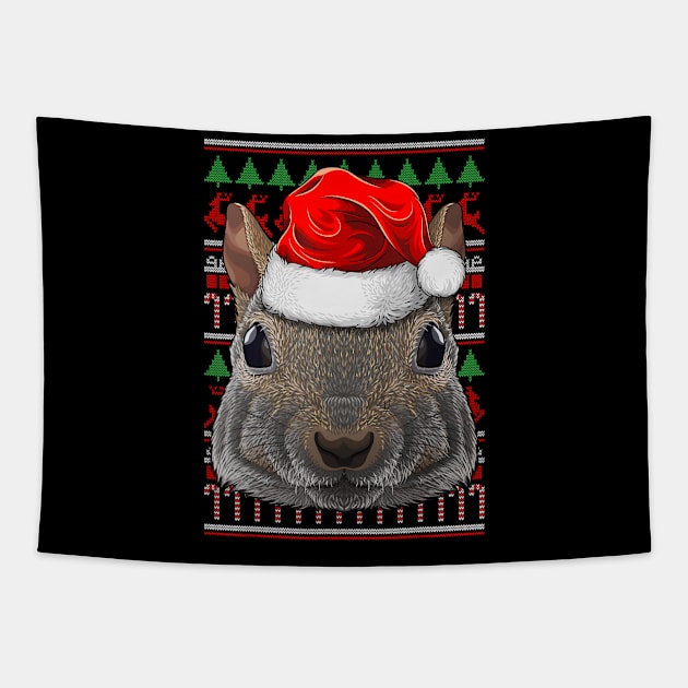 Christmas Squirrel Santa Hat Cute Animal Ugly Xmas Tapestry by Mitsue Kersting