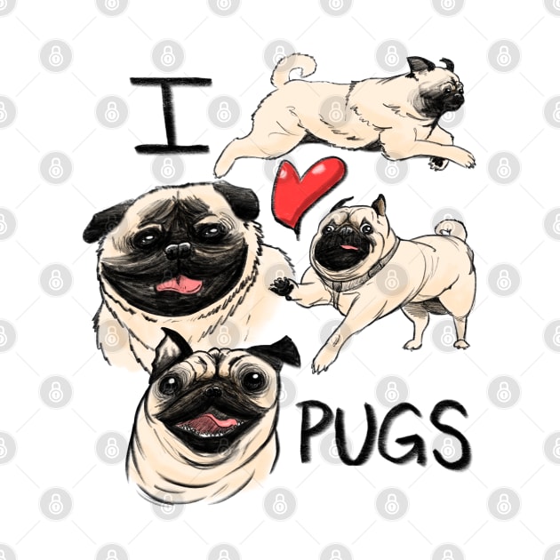 I love pugs by JayWillDraw