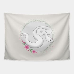 Blue-Eyed Leucistic Ball Python Floral Theme Tapestry