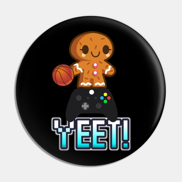 Cute Basketball Gingerbread Man Gamer Trendy Yeet Popular Urban Dance Saying - Winter Holiday Gift Pin by MaystarUniverse