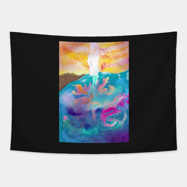 Spirit of the Ocean During a Honeysuckle Sunset Tapestry by NeonHorror