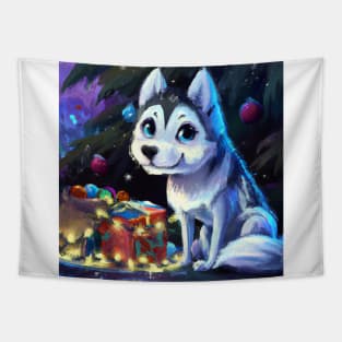 Cute Husky Drawing Tapestry