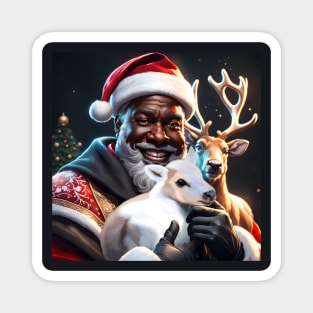 Santa Claus Holding A Baby Reindeer Magnet