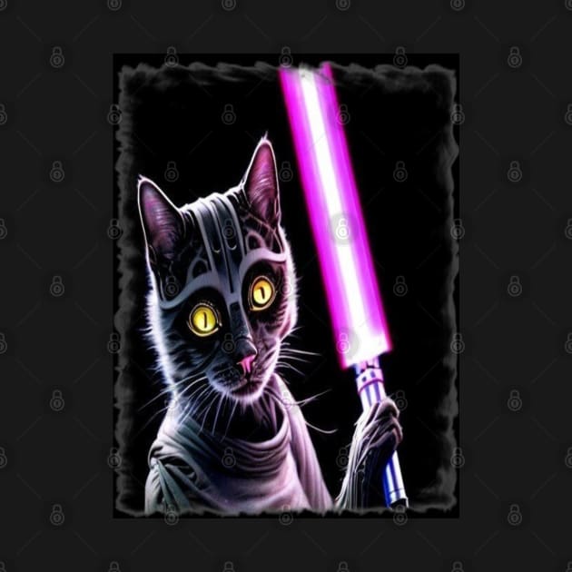 Fun Cat Print ~ AI Art ~ Fantasy Cat ~ Sci-fi Cat ~ Cats with Lightsabers by catsnlightsabres