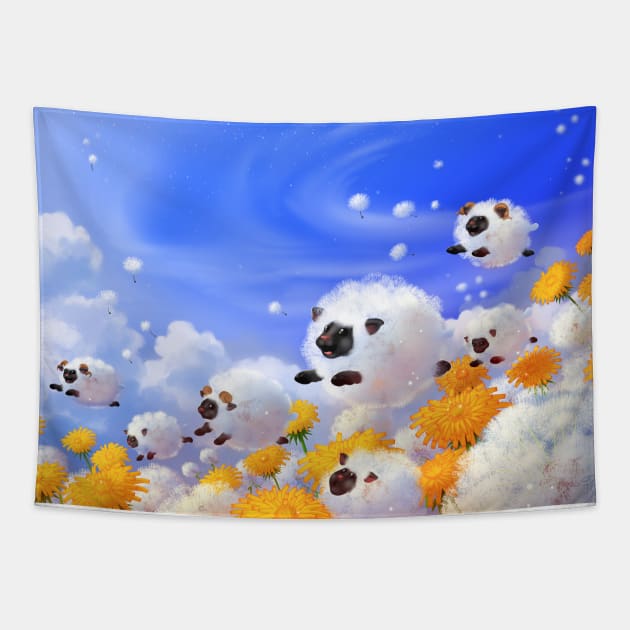 Dandelion sheep Tapestry by Digitaldreamcloud