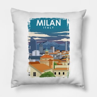 Milan Italy Vintage Minimal Retro Travel Poster Pillow