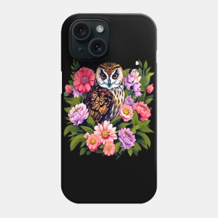 A Cute Short Eared Owl Surrounded by Bold Vibrant Spring Flowers Phone Case