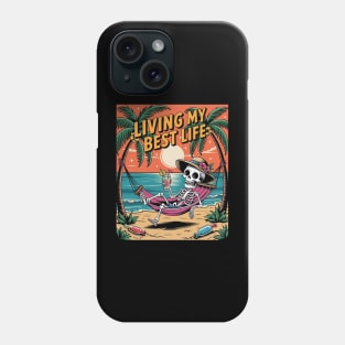 Living My Best Life Skeleton Retro Funny Beach Vacation Phone Case