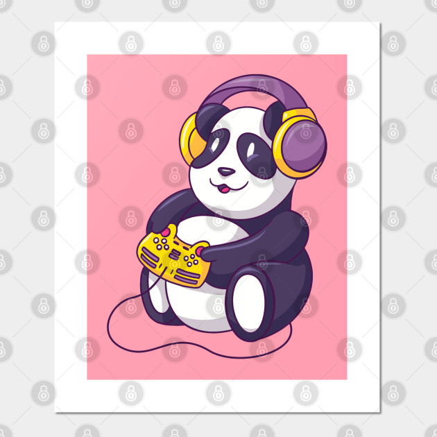 Cute Panda Playing Video Games - Funny Animals - Panda Lover - Posters ...
