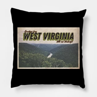 Greetings from West Virginia - Vintage Travel Postcard Design Pillow