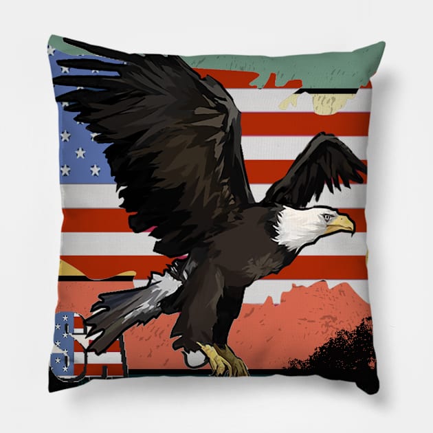 Patriotic Eagle T-Shirt 4th of July USA American Flag Tshirt Pillow by Jacklake94