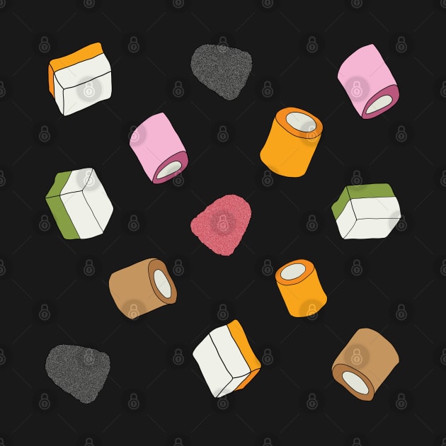 Dolly Mixture/Pick and Mix Sweets Colourful Pattern on Black by yellowkats