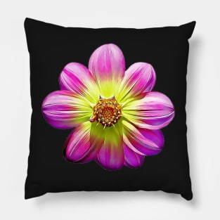 Dahlia Collarette Floral Painted Style Pattern Pillow