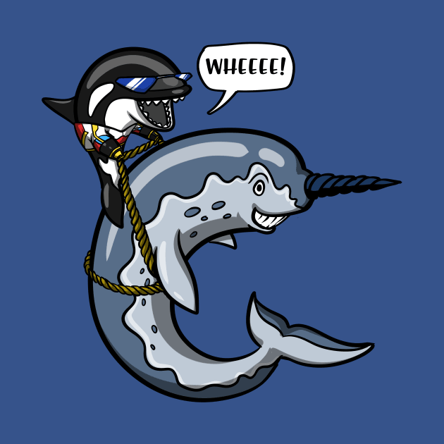 Orca Whale Riding Narwhal Fish by underheaven