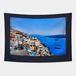 Santorini Caldera And Cruise Ships Tapestry