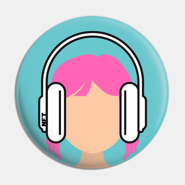 Pink Haired Girl Wearing Headphones Pin by JessiT