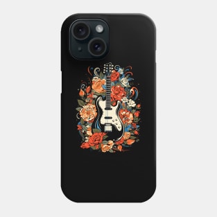 Electric Guitar Retro Red Orange Blue Wild Nature Flowers Phone Case