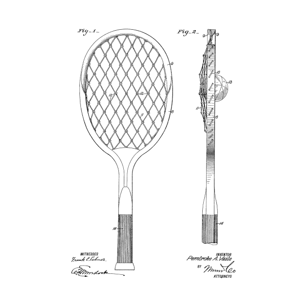 Tennis Racket Vintage Patent Hand Drawing - Tennis - T-Shirt | TeePublic