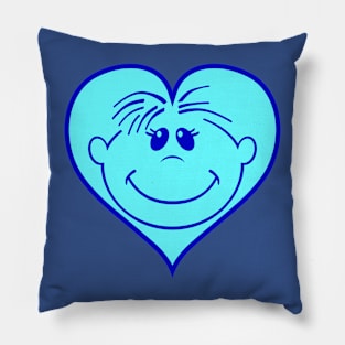 Smiley Heart Blue Pillow