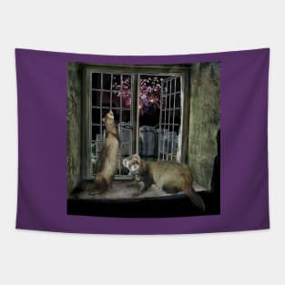 Frisky Ferrets Fireworks Night art design Tapestry