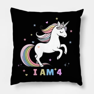 Magical Unicorn 4th Birthday T-Shirt – Dreamy Four Year Old Celebration! Pillow