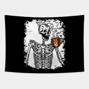 Halloween Shirt Coffee Drinking Skeleton Skull Tapestry