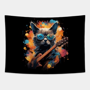 Tonkinese Cat Playing Guitar Tapestry