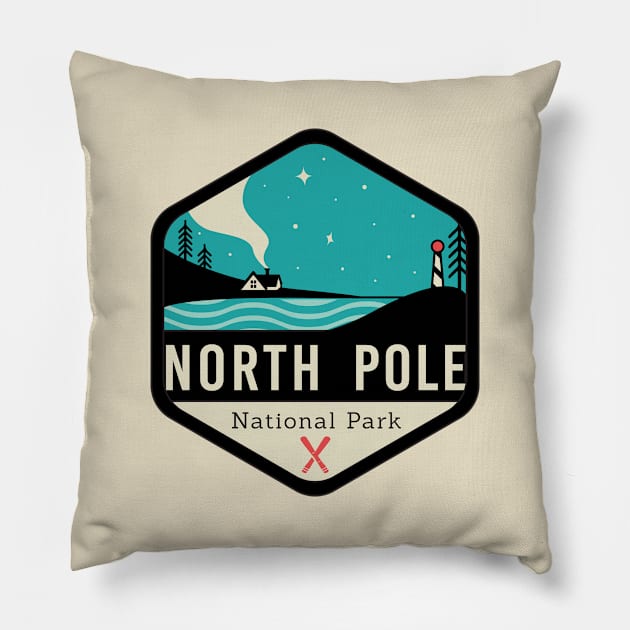 North Pole National Park Badge Pillow by CloudWalkerDesigns