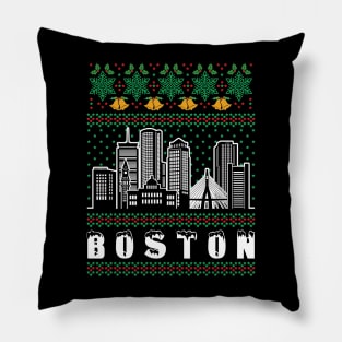 Boston Massachusetts Ugly Christmas Pillow