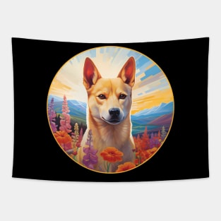 Carolina Dog Mountain Flower Cute Colorful Puppy Dog Tapestry
