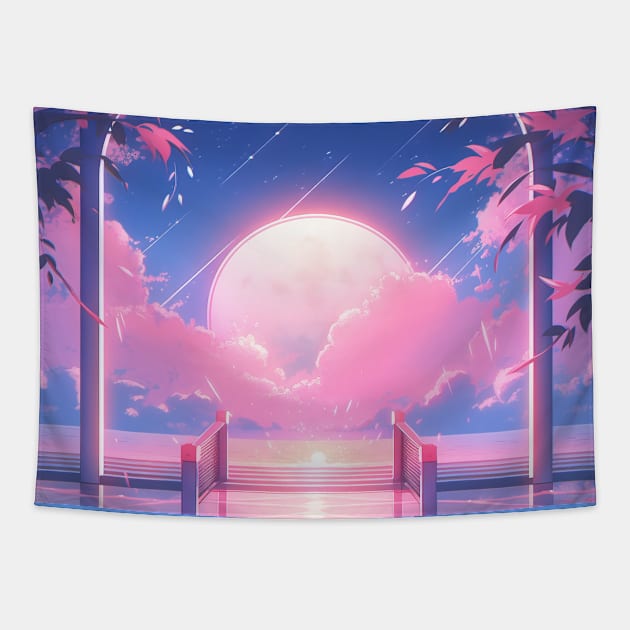 Beautiful Ocean View of the Moon Tapestry by Georgiano