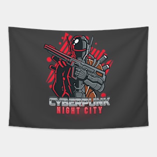 Cyberpunk Night City Gunner Tapestry