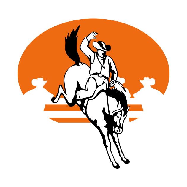 Cowboy Riding Bucking Bronco Retro by retrovectors