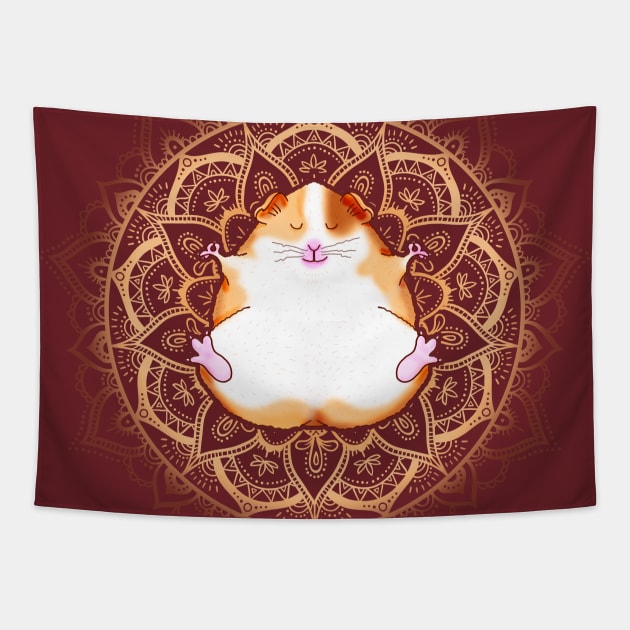 Zen Guinea Pig Meditating Mandala Tapestry by Jitterfly