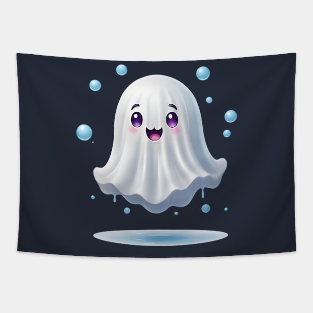 Cute ghost floating. Halloween ghost cartoon Tapestry by Salasala