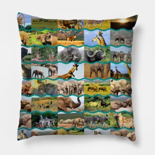 African Wildlife Collage Wave Lines Pillow