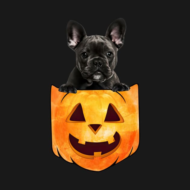 Black French Bulldog Dog In Pumpkin Pocket Halloween by nakaahikithuy