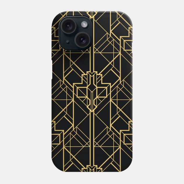 Black and Gold Vintage Art Deco Geometric Squares Pattern Phone Case by podartist