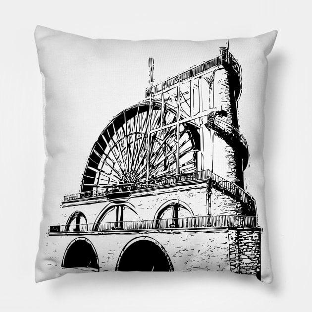 Laxey Water Wheel Vector Pillow by tribbledesign