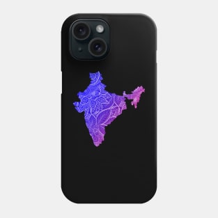 Colorful mandala art map of India with text in blue and violet Phone Case